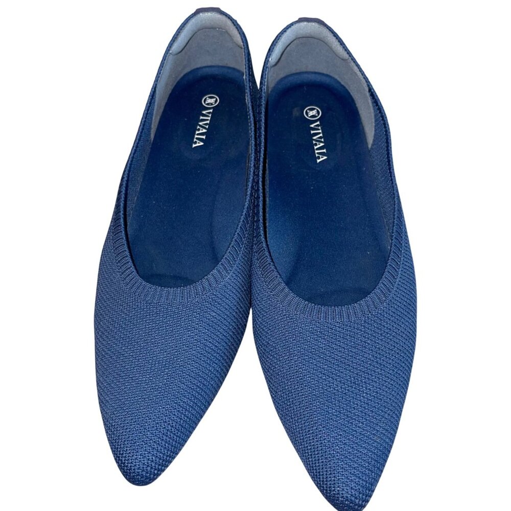 VIVAIA Aria Womens Size 39 Navy Blue Knit Pointed Toe Ballet Flats Casual - Picture 2 of 8